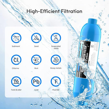 Lifefilter RV Inline Water Filter with Solid Brass 90 Degree Hose Elbow, Eliminates Stress and Strain On RV Water Intake Hose Fittings(4 Pack)