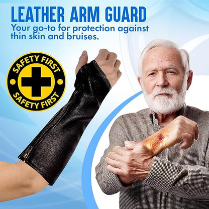 Arm Chaps Leather Protective Sleeves Arm Guard - Prevent Cuts, Scratches & Bruises - Genuine Cowhide - Ideal for Gardening & Construction - Left & Right Form-Fitting. Black (1 Pair/X-Small).