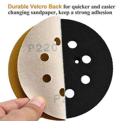 Aiyard 5-Inch 8-Hole Hook and Loop Sanding Discs, 60/80/120/150/220/320/400 Assorted Grits Gold Sanding Disc for Random Orbital Sander, 105-Pack