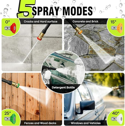 Pressure Washer, Portable Power Washer, 4 Quick Connect Nozzles, High Pressure Cleaning Machine for Car Fence Driveway Patio Washing and More