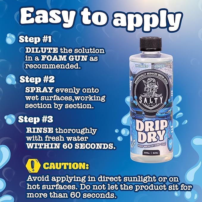 Salty Captain Drip Dry Hydrophobic Coating 33.8 oz – Post Wash Hydro Coat Safe for Cars, Boats & RVs – Glossy, UV-Protected Finish – Foam Gun Compatible & Easy to Apply – Premium Lab Tested Quality