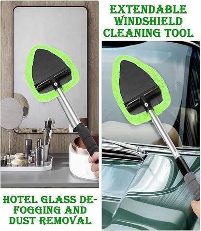 Windshield Window Cleaner Tool, Windshield Cleaner Car Windshield Cleaning Tool with Reusable Microfiber Pads Glass Wiper Kit with Extendable Handle Car Window Cleaner for Car Cleaning (1, Green)