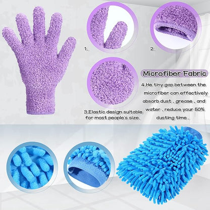 Potchen 6 Pcs Microfiber Dusting Mitt Gloves Microfiber Washable Dusting Gloves Car Wash Mitt for Leaf Cleaning Plant