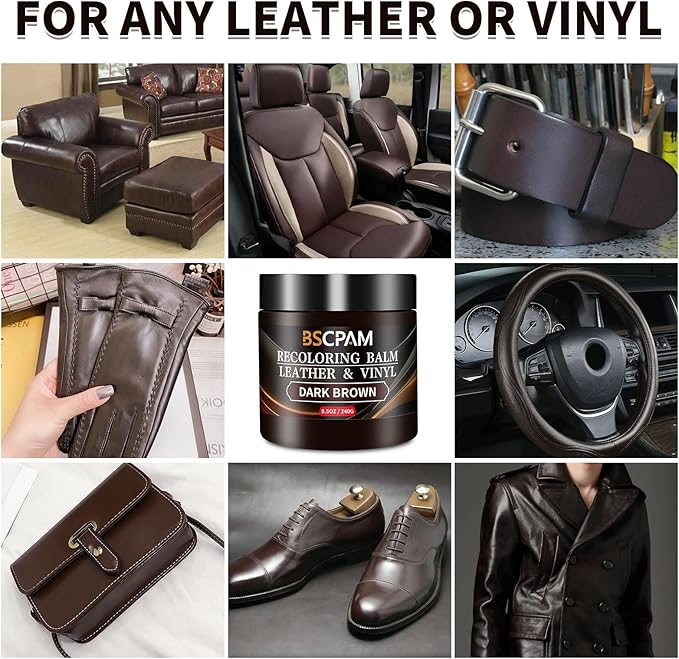 BSCPAM Dark Brown Leather Recoloring Balm,Leather Couch Scratch/Stain Remover,Leather Repair kit for Vinyl Furniture and Car Interior,Leather Dye Paint for Scratched and Faded Leather Couches
