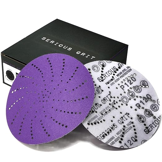 Serious Grit 6-Inch 120 Grit Ceramic Multi-Hole Hook & Loop Sanding Discs - Advanced Grain for Fast Cutting & Long Life - Film-Backed Universal Fit Sandpaper for 6-in Sanders - 50 Pack Box