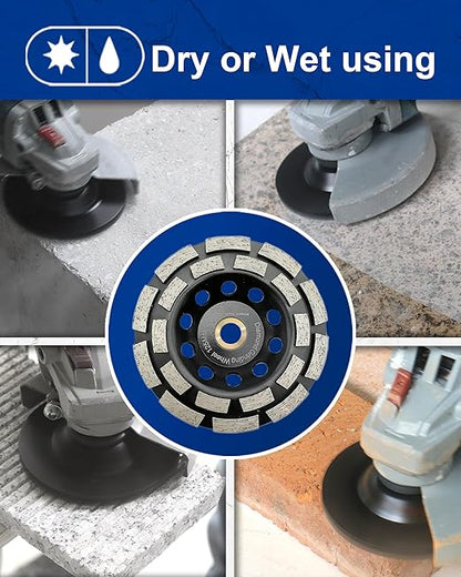SHDIATOOL 4 Inch Double Row Diamond Grinding Cup Wheel for Concrete Granite Marble Masonry Brick Fits 5/8 Inch Arbor