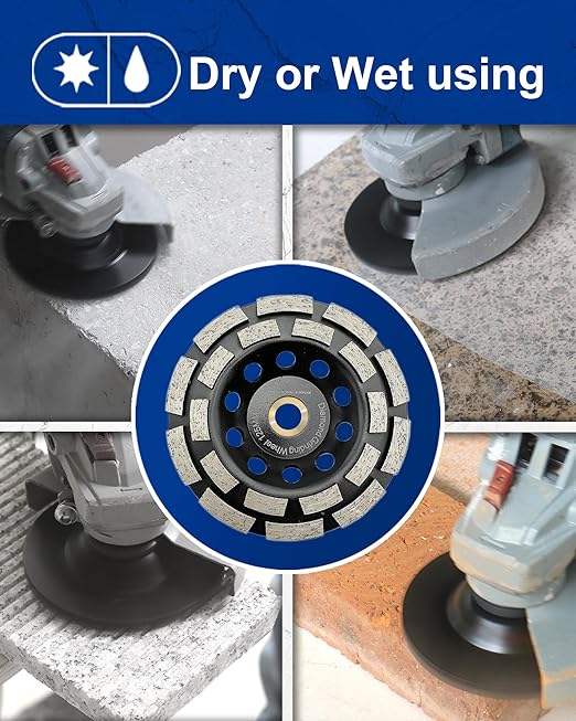 SHDIATOOL 5-Inch Diamond Grinding Cup Wheel Double Row Grinding Disc for Concrete Granite Marble Masonry Brick Fits 7/8 Inch -5/8 Inch Arbor