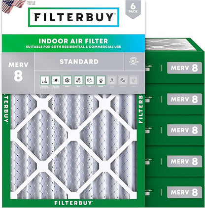 Filterbuy 21.5x26x4 Air Filter MERV 8 Essential Dust & Allergy Defense (6-Pack), Electrostatic Pleated HVAC AC Furnace Filters Replacement, Made in USA (Actual Size: 21.50 x 26.00 x 3.63)
