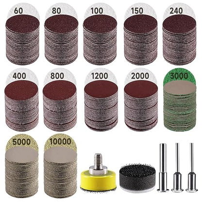365 PCS 1 Inch Sanding Disc, GOH DODD Hook and Loop 60 to 10000 Grit Wet Dry Sandpaper Micro Sand Paper with 1/8" 1/4" Shank, Backing Pad, Foam Pads for Auto Metal Glass Resin Wood Polishing Sanding
