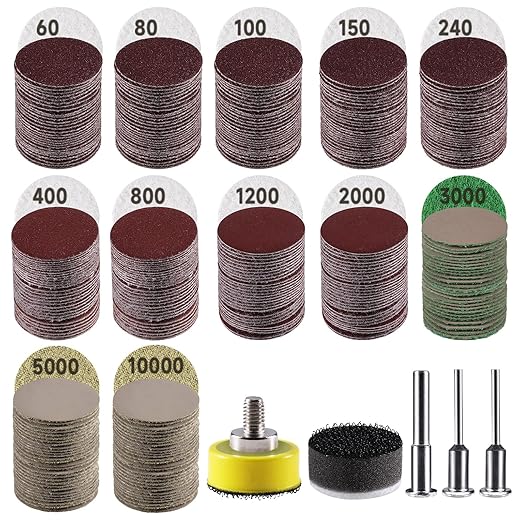 365 PCS 1 Inch Sanding Disc, GOH DODD Hook and Loop 60 to 10000 Grit Wet Dry Sandpaper Micro Sand Paper with 1/8" 1/4" Shank, Backing Pad, Foam Pads for Auto Metal Glass Resin Wood Polishing Sanding
