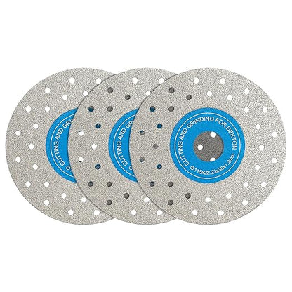 LOZLIN 3PCS 115MM Vacuum Brazed Ultra-Thin Multi-Pore Flat Abrasive Sheet Disc for Porcelain Glass Ceramic Tile Granite Marble Diamond Saw Blade (Blue and White, Porous, 3)