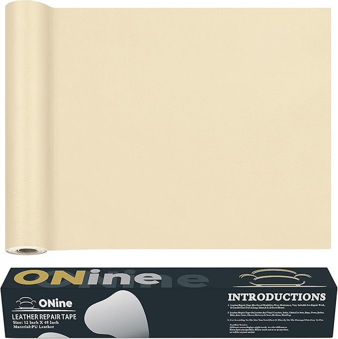 ONine Leather Repair Tape,Self Adhesive Leather Repair Patch,Leather Patches for Furniture,Sofa,Car Seats,Office Chair. Vinyl Repair Kit 12x48in(White Khaki)