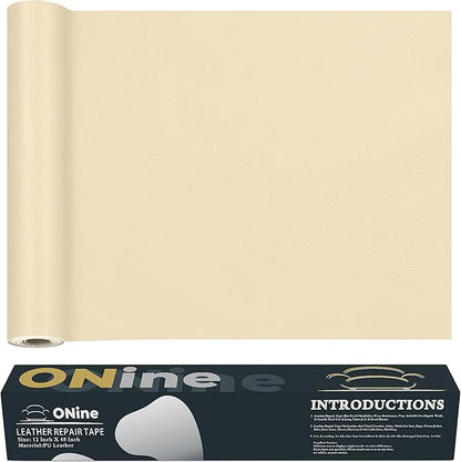 ONine Leather Repair Tape,Self Adhesive Leather Repair Patch,Leather Patches for Furniture,Sofa,Car Seats,Office Chair. Vinyl Repair Kit 12x48in(White Khaki)