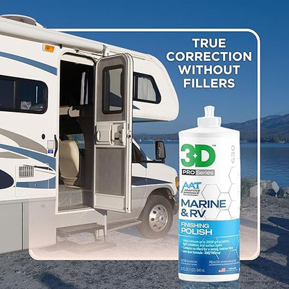 3D Marine & RV Finishing Polish – Removes P2000 Grit Scratches, Oxidation & Swirls, High-Gloss Gel Coat Shine, No Fillers, Low-Dust Formula, 32oz
