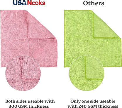 USANOOKS Microfiber Cleaning Cloth Light Pink - 24 Pcs 12.5"x12.5" - High Performance - 1200 Washes, Ultra Absorbent Towels Weave Grime & Liquid for Streak-Free Mirror Shine - Car Washing Cloth