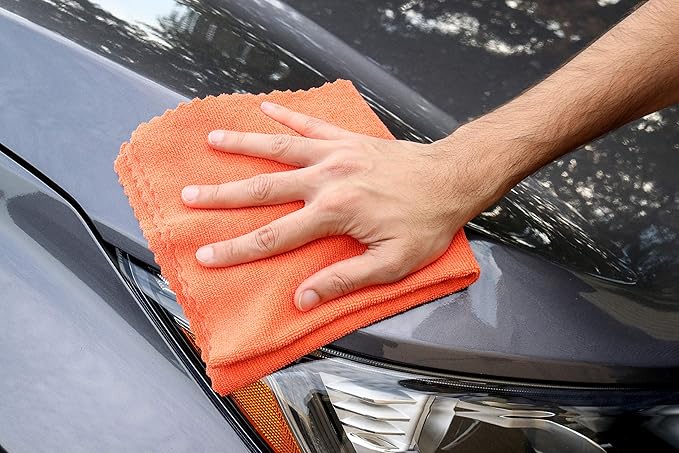Arkwright SmartEdge Microfiber Cleaning Cloths - (Pack of 12) Thick Edge Less Dish Drying Towel for Car, Polishing, Washing, and Auto Detailing, 16 x 16 in, Orange