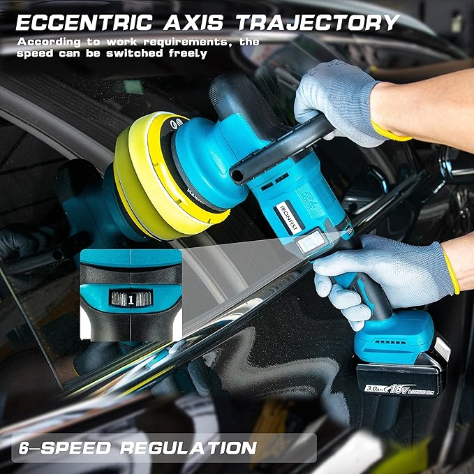 IRONFIST Cordless Car Polisher, 6inch Brushless Buffer Orbital Portable Polishing Waxer Machine with 6 speeds 750-6800RPM, Compatible with Makita 18V Batteries (Battery Not Included)