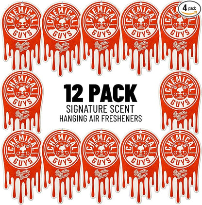 Chemical Guys Car Fresheners, Hanging Air Fresheners - Signature Scent for Cars, Trucks, SUVs, RVs, Home, Office, Work, Dorm Room, & More - 12 Pack