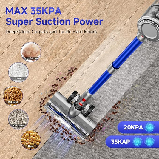 Vaconly Cordless Vacuum Cleaner, 8 in 1 40Kpa 55Mins,Lightweight Vacuum Cleaners for Home, Stick Vacuum with Anti-Tangle Brush,Wall Mount, Rechargeable Cordless Vacuum for Floor/Sofa/Pet Hair, Blue