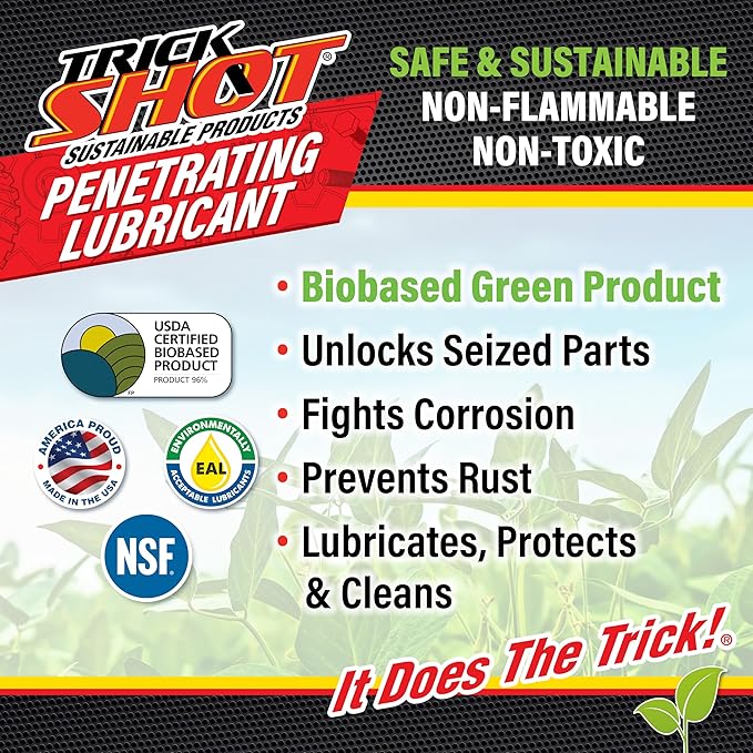 Trick Shot - 3 in 1 Penetrating Lubricant Oil - Non-Toxic, Non-Flammable & Eco-Friendly Food Grade Industrial Oil Spray - Biodegradable Anti-Seize Lubricant, Protects, Degreases & Cleans - 1 Gallon