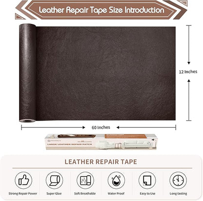 KING MOUNTAIN Leather Repair Patch,12 x 60 Inches self Adhesive Leather Repair Tape for Damaged Leather Furniture, Sofa Seating,Car Seats, Leather Goods（Chocolate Brown）
