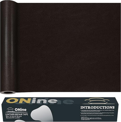 ONine Leather Repair Patch，Leather Repair Tape, 12 x 48 inches Leather Repair Patch for Furniture,Vinyl Repair Kit，Leather Couch Patch，for Sofas, Furniture, Car Seats, Office Chairs (Black Brown)