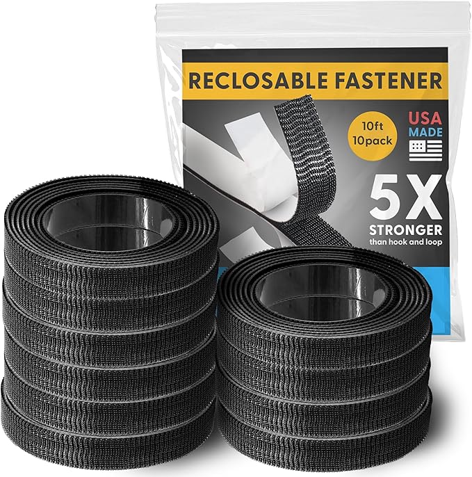 Industrial Strength - 10FT 10 Pack Black Indoor/Outdoor Adhesive Mounting Tape - Self Mating Reclosable Fastener Compatible with 3M SJ3550 / SJ3560 Dual Lock