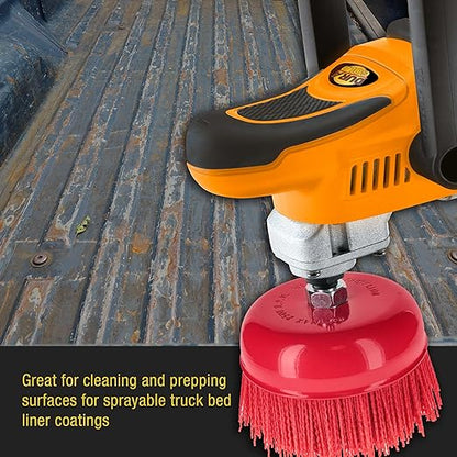 Dura-Gold 6" Abrasive Filament Nylon Bristle Cup Brush - 5/8" 11 Thread, 1/4" Hex Drill Shank Arbor, Coarse Grit Angle Grinder Brush for Truck Bed Liner Surface Prep, Sanding, Rust & Paint Removal