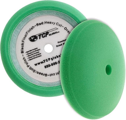 TCP Global 8" Green Foam Buffing Pad Final Cut Polish Hook and Loop Backing - Buffing Pad for Automotive, Marine, Truck, RV & Compound Cutting
