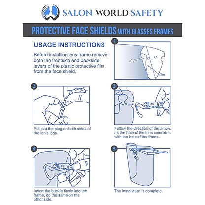 TCP Global Salon World Safety Face Shields with Blue Glasses Frames (Pack of 25) - Ultra Clear Protective Full Face Shields to Protect Eyes, Nose, Mouth - Anti-Fog PET Plastic, Goggles