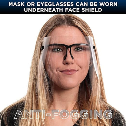 TCP Global Salon World Safety Face Shields with Black Glasses Frames (Pack of 10) - Ultra Clear Protective Full Face Shields to Protect Eyes, Nose, Mouth - Anti-Fog PET Plastic, Goggles