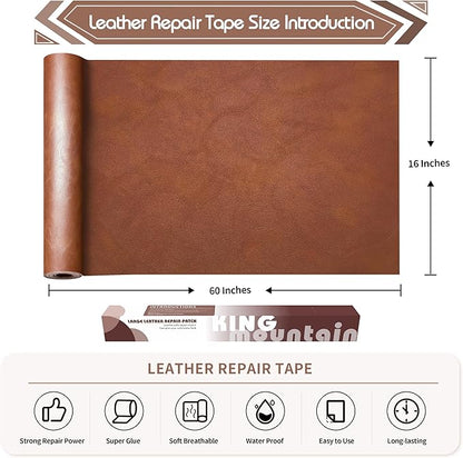 KING MOUNTAIN Leather Repair Patch,16 x 60 Inches self Adhesive Leather Repair Tape for Damaged Leather Furniture, Sofa Seating,Car Seats, Leather Goods（Classic Brown）