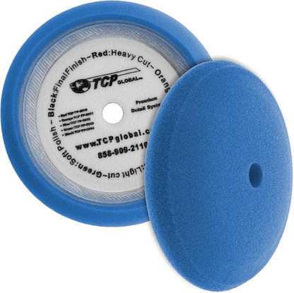TCP Global 8" Blue Foam Buffing Pad Light Cut Polish Hook and Loop Backing - Buffing Pad for Automotive, Marine, Truck, RV & Compound Cutting