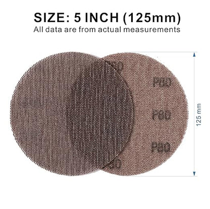 80GRIT 50pcs 5-Inch Mesh Abrasive Sanding Discs Hook & Loop Sandpaper, Dust Free Anti-Blocking Net Sandpaper Sheets for Auto Body, Wood, Drywall, Metal