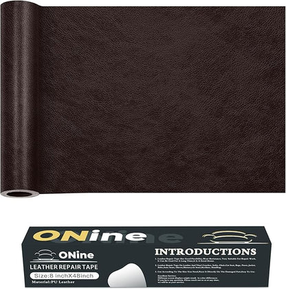 ONine Leather Repair Patch，Leather Repair Tape, 8 x 48 inches Leather Repair Patch for Furniture,Vinyl Repair kit，Leather Couch Patch，for Sofas, Furniture, car Seats(Dark Brown)