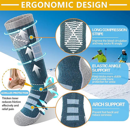 Anlisim Kids Merino Wool Ski Socks 3 Pairs Girls Boys Thermal Winter Warm Thick Breathable Socks for Skiing Snowboarding