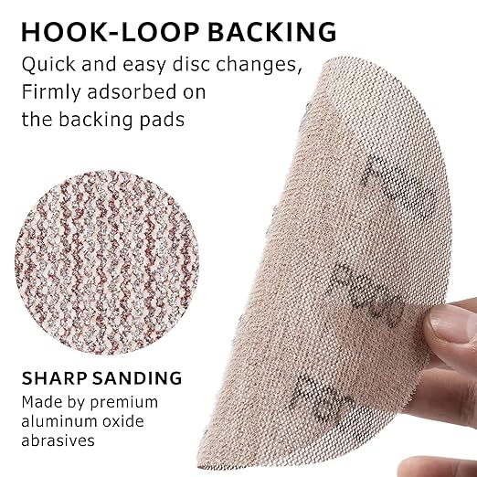 600GRIT 50pcs 5-Inch Mesh Abrasive Sanding Discs Hook & Loop Sandpaper, Dust Free Anti-Blocking Net Sandpaper Sheets for Auto Body, Wood, Drywall, Metal