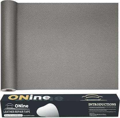 ONine Leather Repair Patch，Leather Repair Tape, 16 x 48 inches Leather Repair Patch for Furniture,Vinyl Repair kit，Leather Couch Patch，for Sofas, Furniture, car Seats(Grey-Litchi Grain)