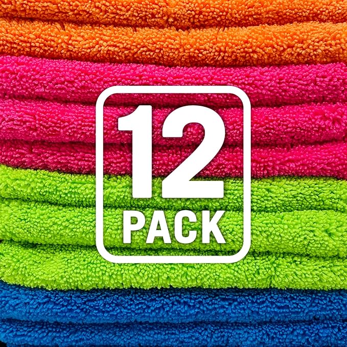 Better Boat 12 Pack Microfiber Cloth Kit, Lint-Free Cleaning Towels for Cars, Boats, and Home, Thick Large Microfiber Cleaning Cloths, Bulk Set