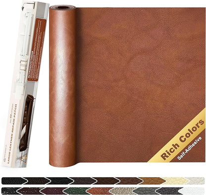 KING MOUNTAIN Leather Repair Patch,12 x 60 Inches self Adhesive Leather Repair Tape for Damaged Leather Furniture, Sofa Seating,Car Seats, Leather Goods（Classic Brown）