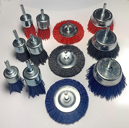 Signi 12 Pack Nylon Bristle Filament Abrasive Brush Drill Wheel and Cup Brush Set with 1/4 Inch Shank, Surface prep Remove Rust/Corrosion/Paint (3" Wheel, Straight Shank)