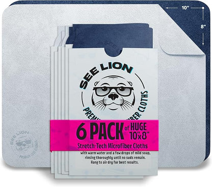 cellhelmet See Lion Swipes | Microfiber Lens Cleaning Cloths – Ultrasoft, Reusable Wipes for Glasses, Screens, and Lenses (Light Blue/Navy, 6-Pack)