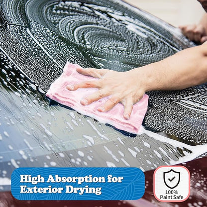FIXSMITH Microfiber Cleaning Cloth, Shop Towels Bulk, 24 Pack Pink Microfiber Towels for Cars, All-Purpose Absorbent Cleaning Rags, Dust Cloth for Automotive, Mechanic, Garage, Bar, 12 x 11 inch