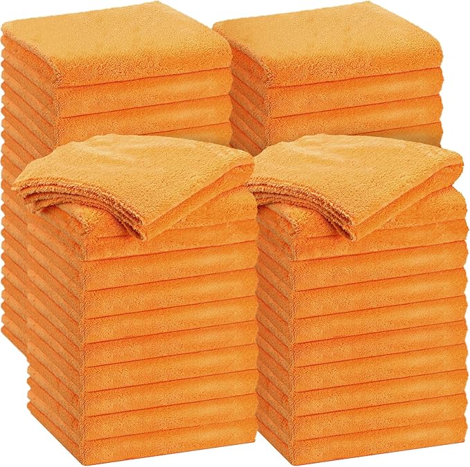Shimeyao 30 Pcs 16 x 16 Inch Edgeless Microfiber Plush Towels for Cars Detailing Drying Wash Polishing Absorbent Cleaning Cloths, 500 GSM(16 x 16 Inch, Orange, 30 Pcs)