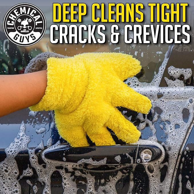 Chemical Guys The Stranger Double Sided Mitt Yellow/Black 2 Pack - Versatile Car Wash and Detailing Mitt with Scratch-Free Microfiber Cleaning (MIC51002)