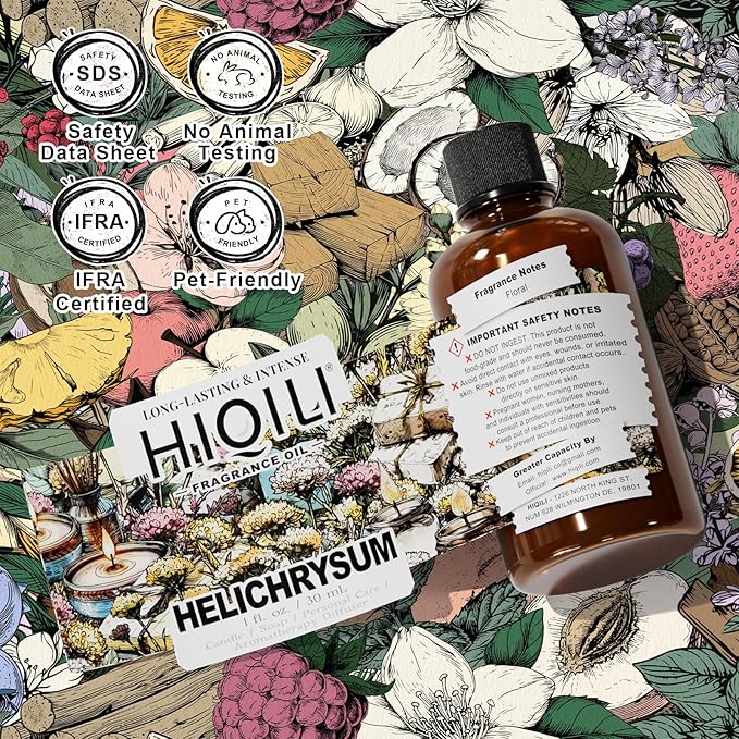 HIQILI Helichrysum Fragrance Oil from Natural Extracts, Essential Oil for Diffuser, Candle Making, DIY Helichrysum Balm - 1 Fl Oz