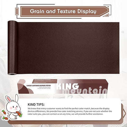 KING MOUNTAIN Leather Repair Patch,16 x 60 Inches self Adhesive Leather Repair Tape for Damaged Leather Furniture, Sofa Seating,Car Seats, Leather Goods（Coffee Brown）