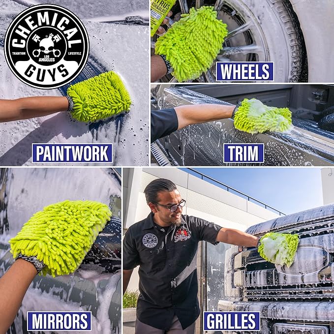 Chemical Guys MIC49302 Chenille Premium Scratch-Free Microfiber Wash Mitt, Lime Green, 9.6" x 2.3" x 7" (Pack of 24)