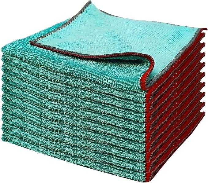 Greenfound Microfiber Cleaning Cloth 5 Pack, 15" x 15" Microfiber Towels for Cars, Lint Free Cloth for House, Kitchen and Window, Green