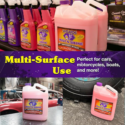 Wizards Mist-N-Shine Professional Detailer - 1 Gallon Refill - Multi-Purpose High Gloss Waterless Quick Detailer for Glass, Chrome, Paint & Plastics - Car Exterior Cleaner Auto Detailing Supplies
